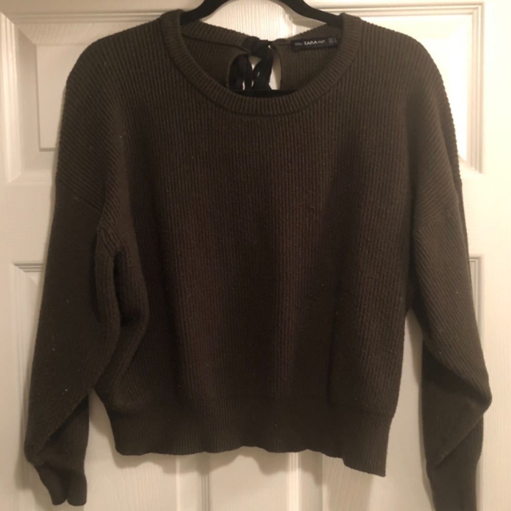 ZARA Crop Hunter Green Sweater Size M